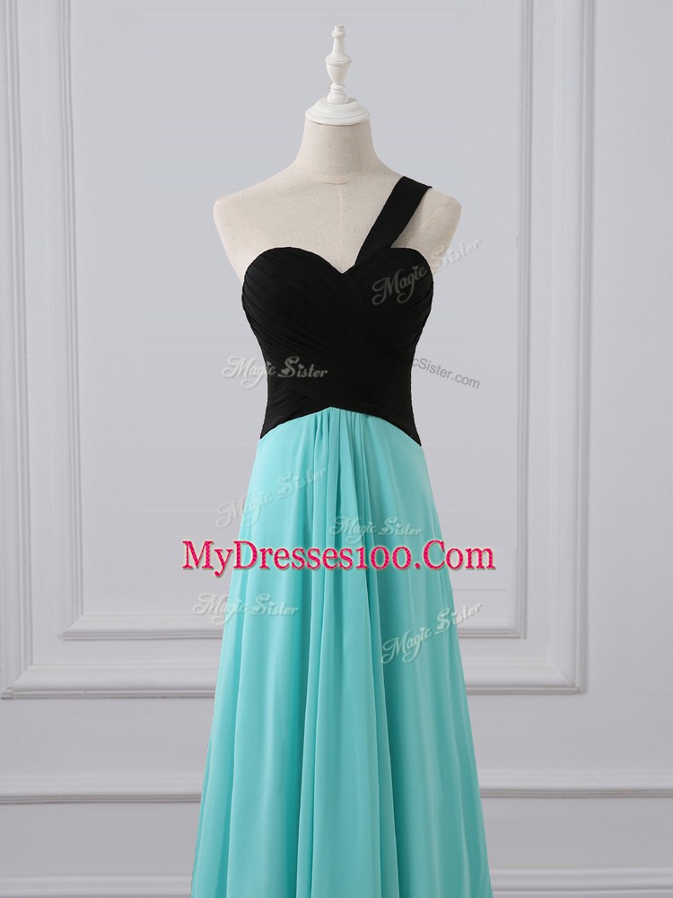 Sophisticated Aqua Blue Wedding Guest Dresses One Shoulder Sleeveless Brush Train Zipper