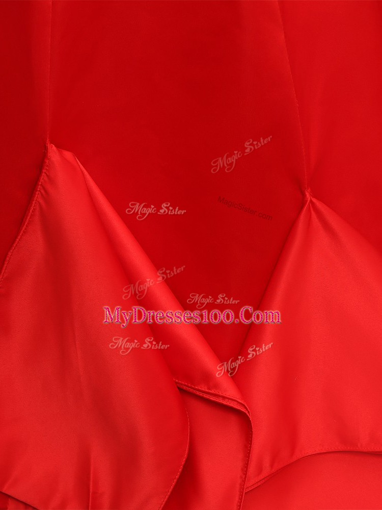 Luxury Red Sweetheart Zipper Ruching Prom Gown Brush Train Sleeveless