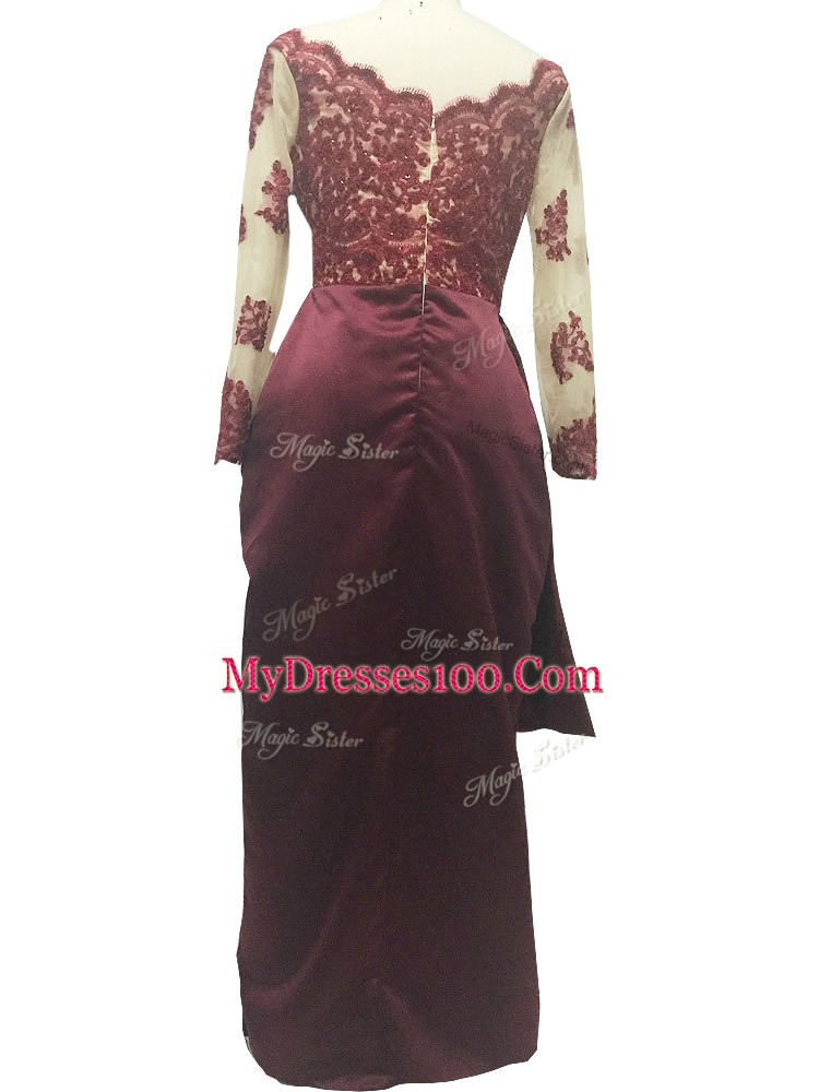 Classical Taffeta Long Sleeves Floor Length Mother Of The Bride Dress and Lace and Appliques