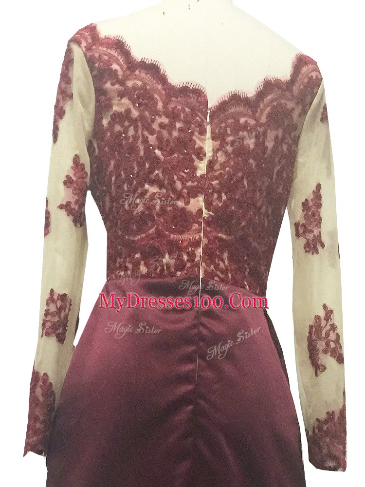 Classical Taffeta Long Sleeves Floor Length Mother Of The Bride Dress and Lace and Appliques