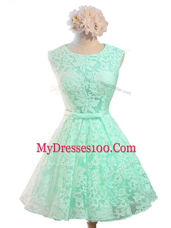 Smart Sleeveless Lace Up Knee Length Belt Wedding Guest Dresses