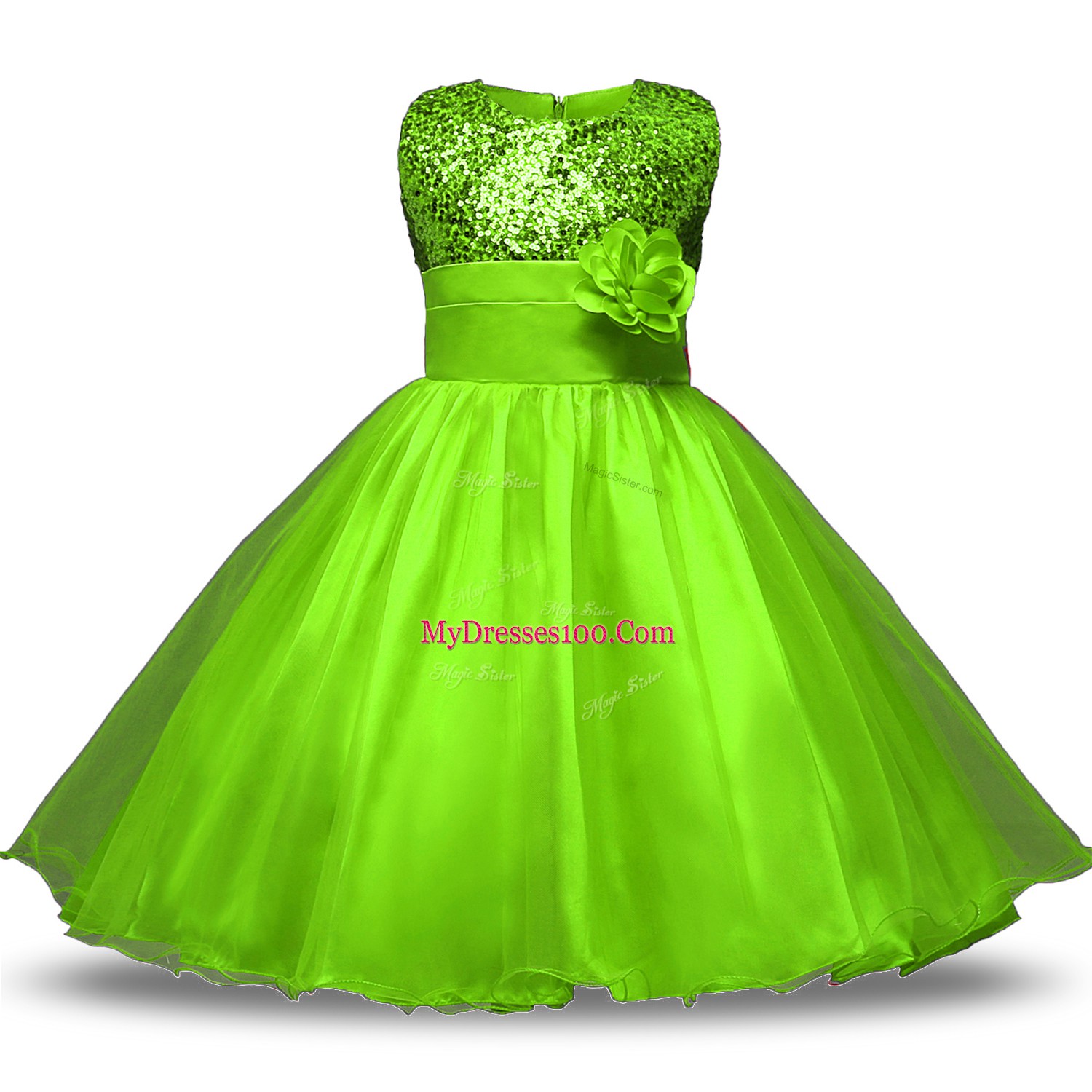 Scoop Neckline Belt and Hand Made Flower Flower Girl Dresses for Less Sleeveless Zipper