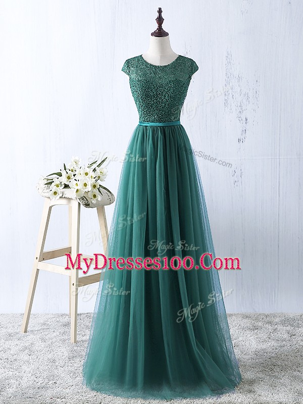 Best Scoop Sleeveless Beading Green Tulle