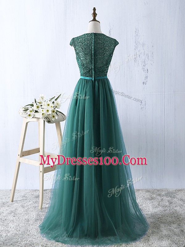 Best Scoop Sleeveless Beading Green Tulle