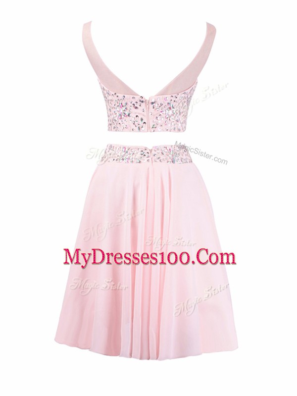 Empire Prom Party Dress Baby Pink Scoop Organza Sleeveless Knee Length Zipper