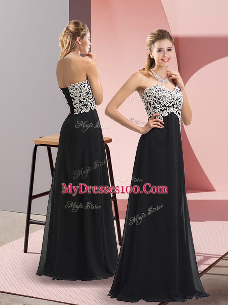 Black Column/Sheath Chiffon Sweetheart Sleeveless Lace Lace Up Prom Dress