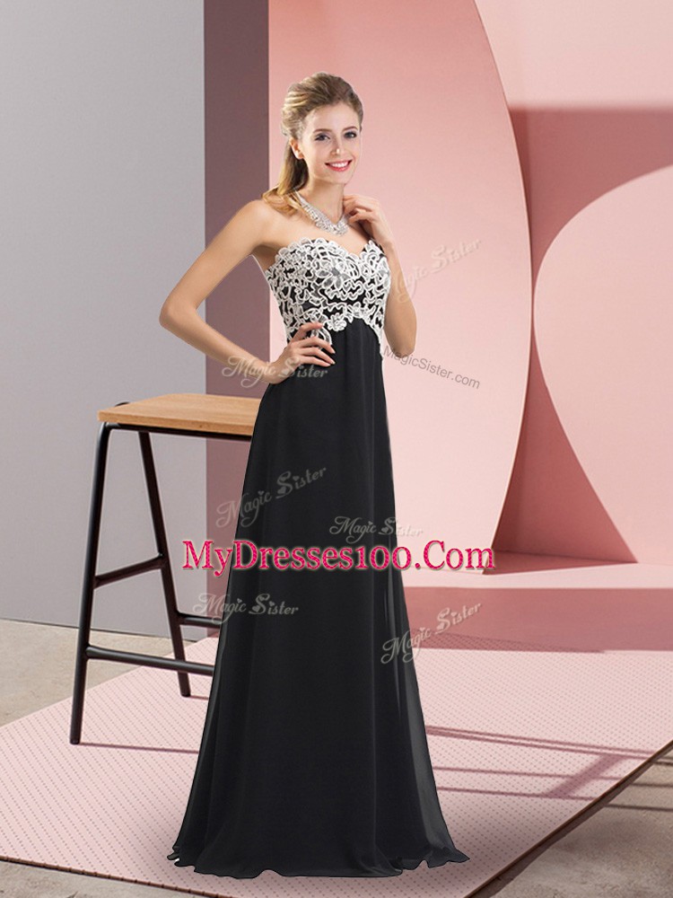 Black Column/Sheath Chiffon Sweetheart Sleeveless Lace Lace Up Prom Dress