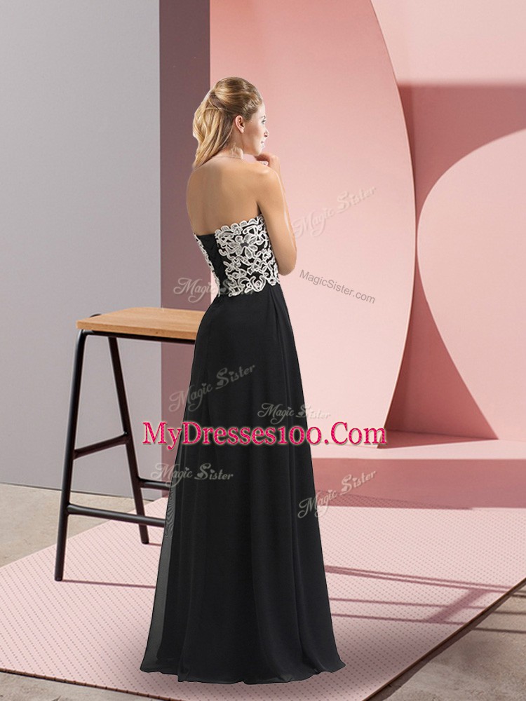 Black Column/Sheath Chiffon Sweetheart Sleeveless Lace Lace Up Prom Dress