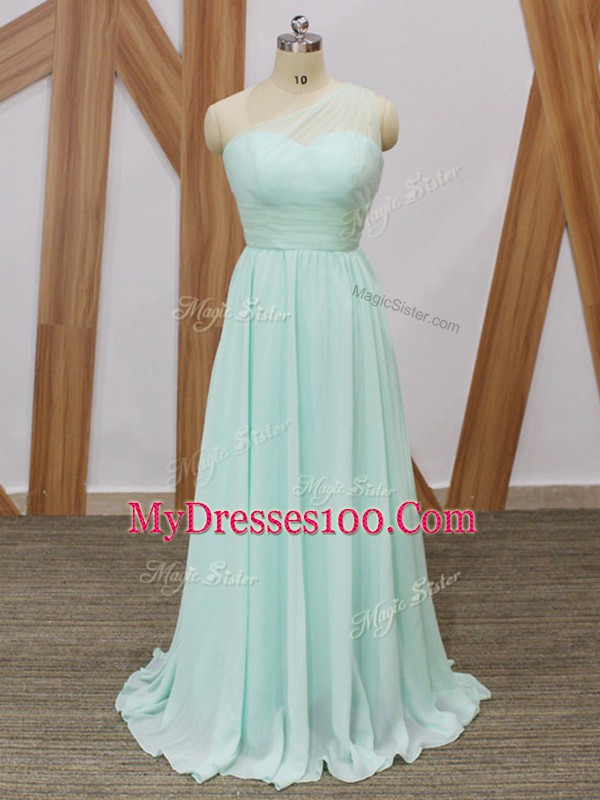 Classical Apple Green Sleeveless Chiffon Sweep Train Side Zipper Quinceanera Dama Dress for Prom and Party and Wedding Party
