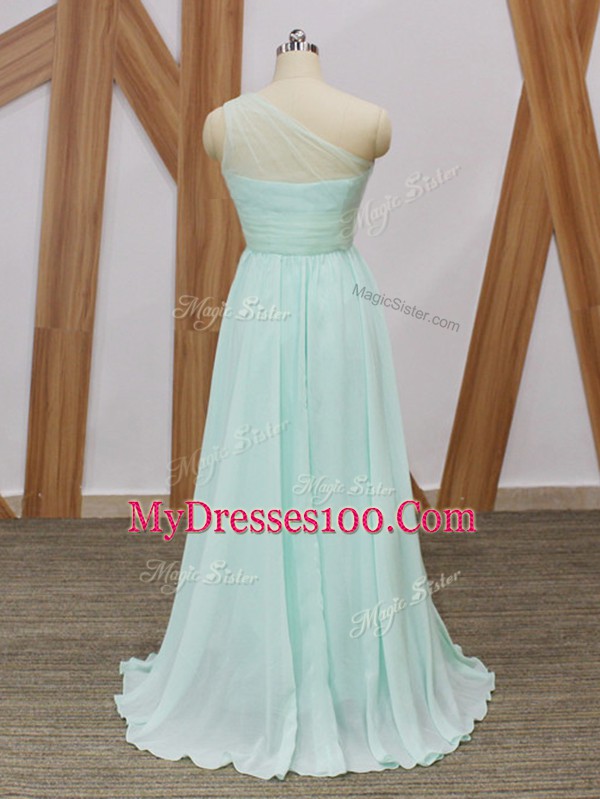 Classical Apple Green Sleeveless Chiffon Sweep Train Side Zipper Quinceanera Dama Dress for Prom and Party and Wedding Party