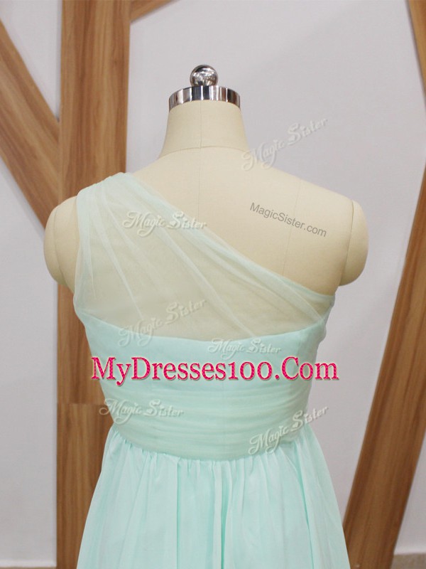Classical Apple Green Sleeveless Chiffon Sweep Train Side Zipper Quinceanera Dama Dress for Prom and Party and Wedding Party