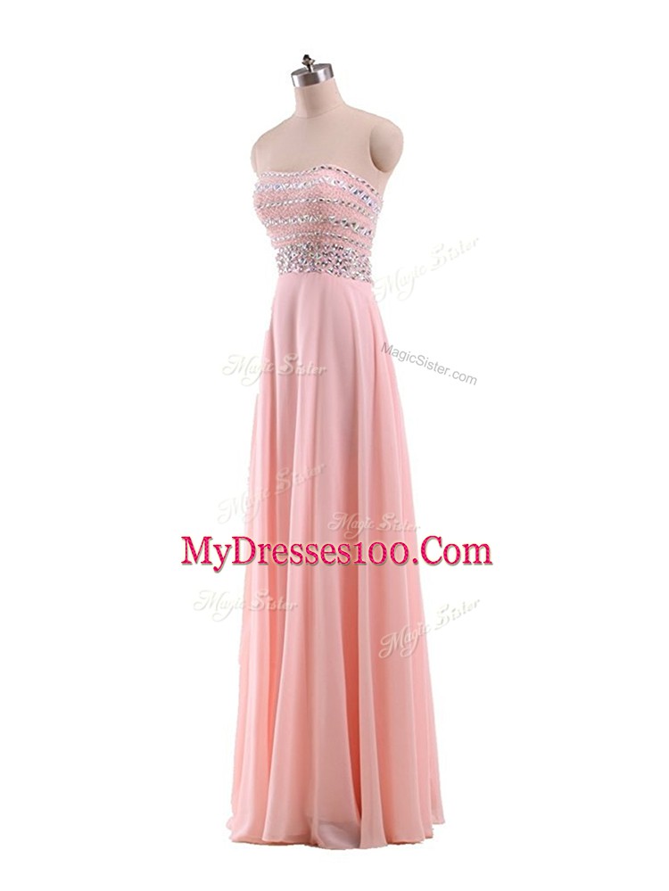 Strapless Sleeveless Chiffon Beading Zipper