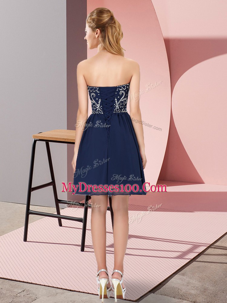 Hot Sale Mini Length Royal Blue Prom Dress Chiffon Sleeveless Beading