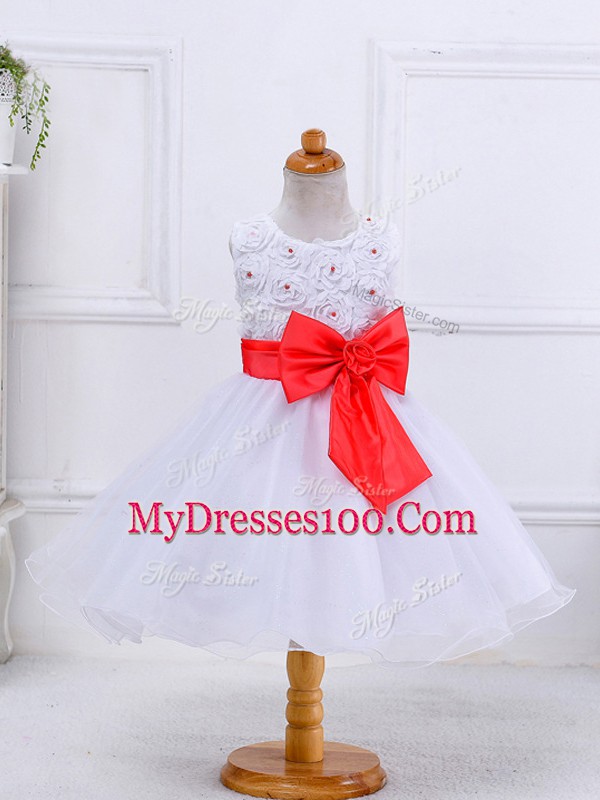 Scoop Sleeveless Organza Kids Formal Wear Bowknot Zipper