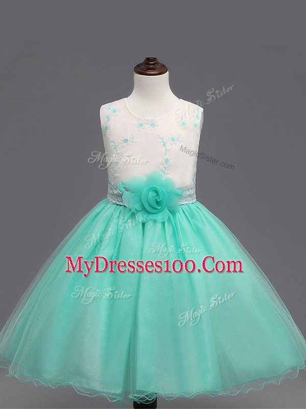 Sweet Scoop Sleeveless Organza Child Pageant Dress Appliques and Hand Made Flower Zipper