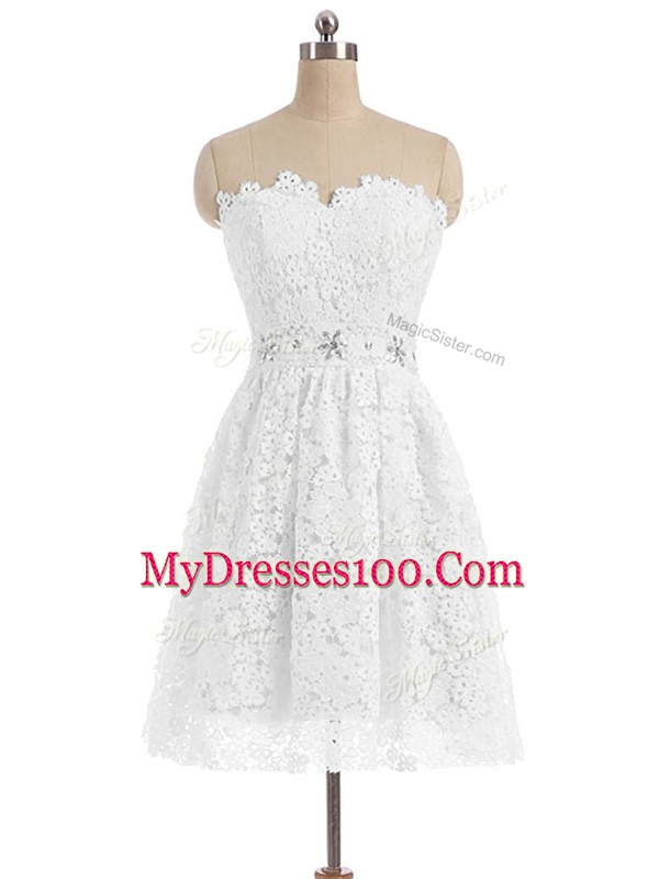 Vintage Beading and Lace and Appliques Prom Gown White Zipper Sleeveless Knee Length