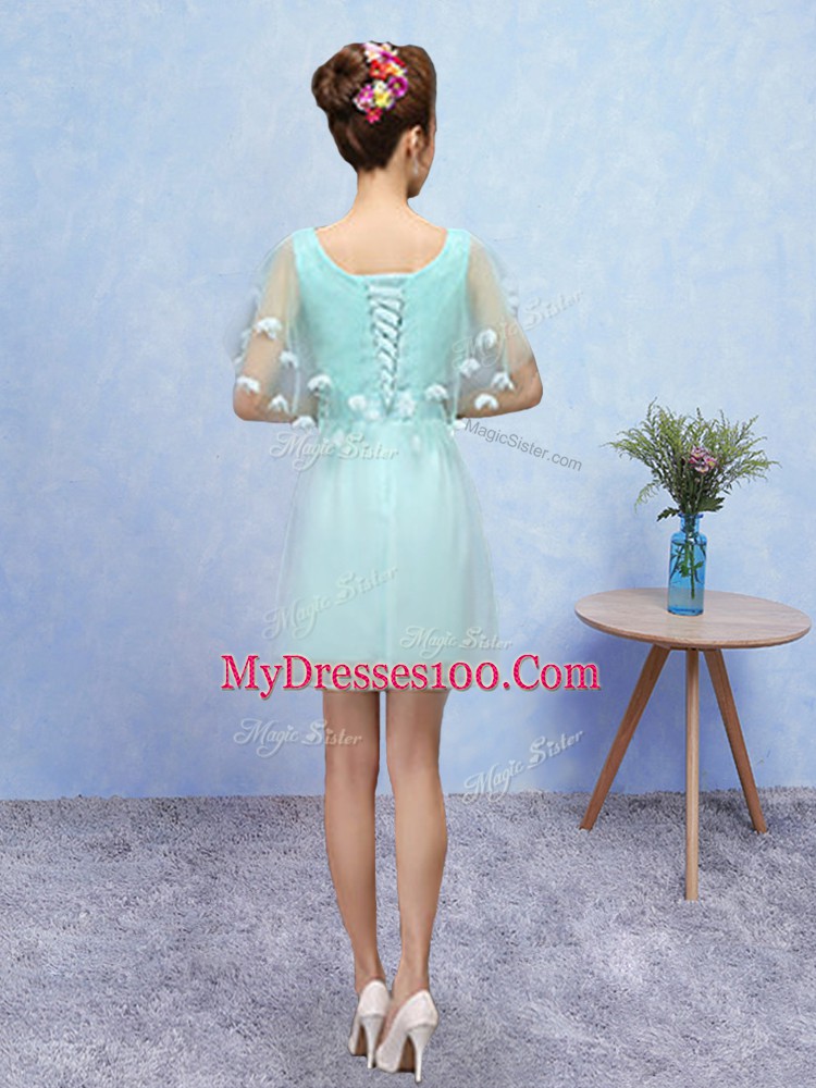 Exceptional Aqua Blue Sleeveless Appliques Mini Length Wedding Party Dress