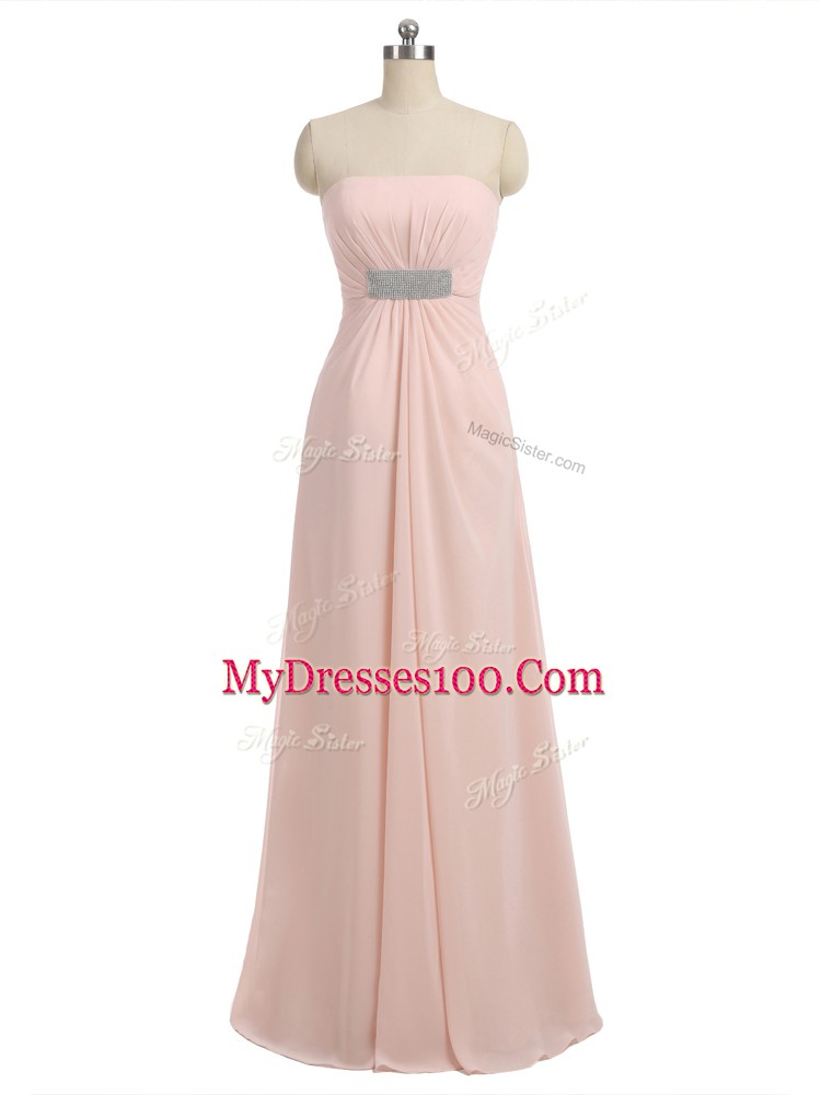 Spectacular Baby Pink Dama Dress Prom and Party and Wedding Party with Beading Strapless Sleeveless Side Zipper