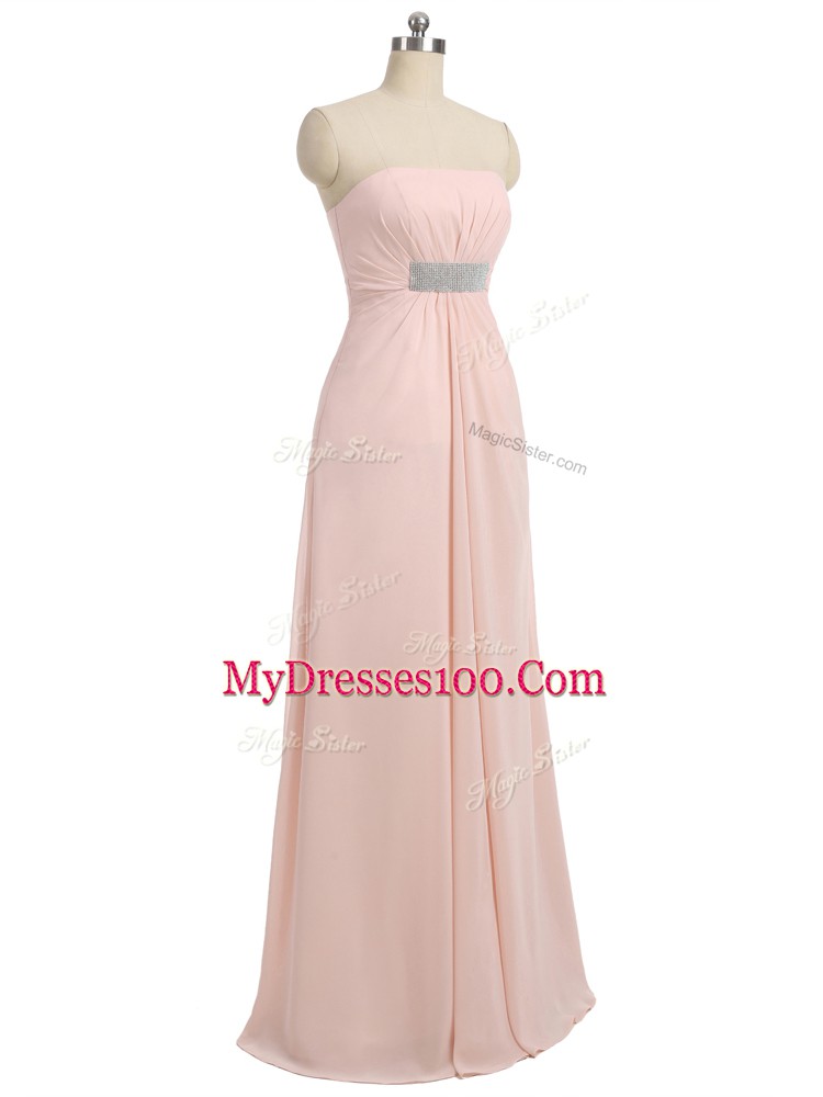 Spectacular Baby Pink Dama Dress Prom and Party and Wedding Party with Beading Strapless Sleeveless Side Zipper