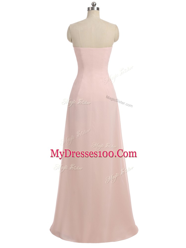 Spectacular Baby Pink Dama Dress Prom and Party and Wedding Party with Beading Strapless Sleeveless Side Zipper