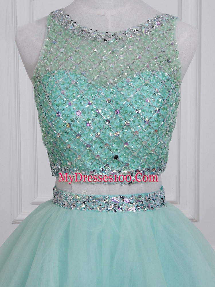 Top Selling Ball Gowns 15 Quinceanera Dress Aqua Blue Scoop Organza and Taffeta Sleeveless Floor Length Lace Up