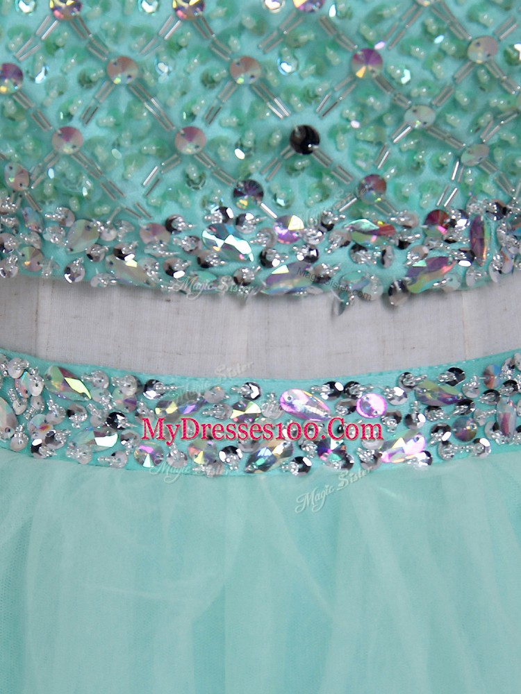 Top Selling Ball Gowns 15 Quinceanera Dress Aqua Blue Scoop Organza and Taffeta Sleeveless Floor Length Lace Up