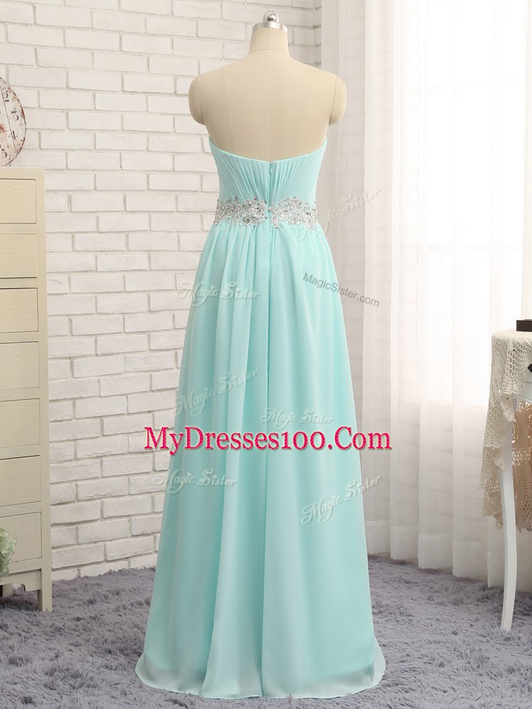Apple Green Sleeveless Appliques and Ruching Floor Length Bridesmaid Dresses