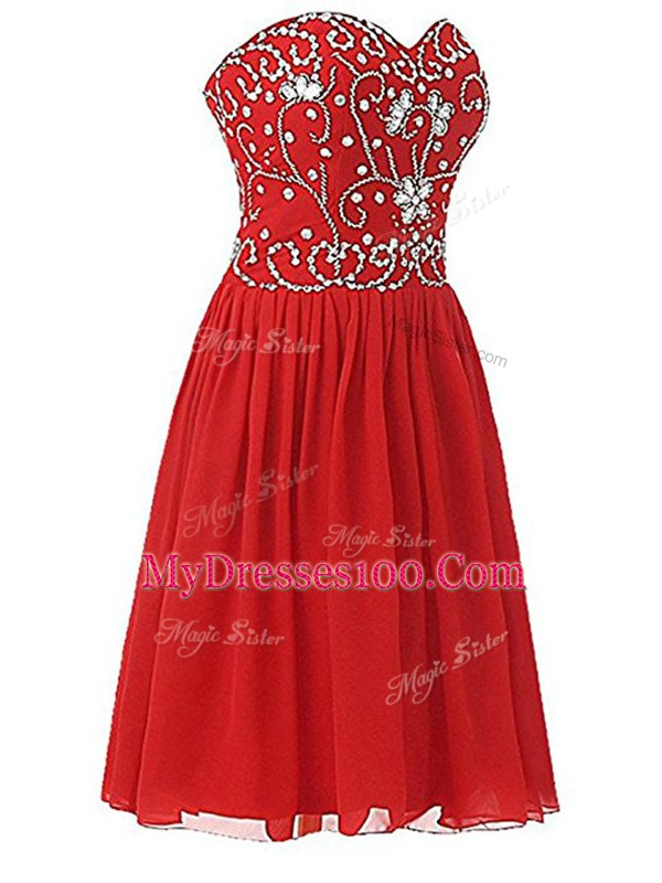 Hot Sale Red Sleeveless Beading Knee Length Glitz Pageant Dress