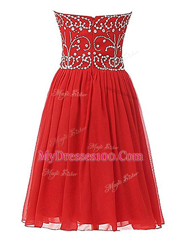 Hot Sale Red Sleeveless Beading Knee Length Glitz Pageant Dress