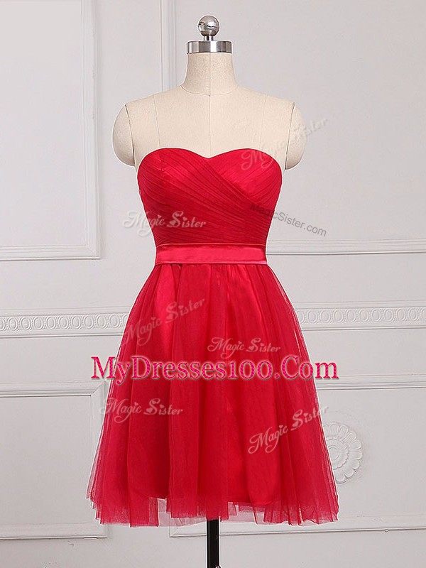 Spectacular Red Zipper Vestidos de Damas Ruching Sleeveless Mini Length