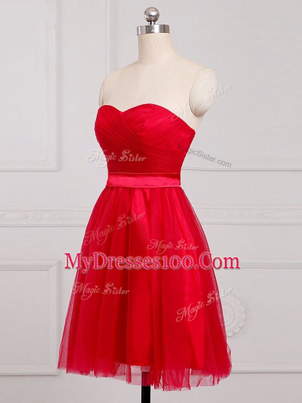 Spectacular Red Zipper Vestidos de Damas Ruching Sleeveless Mini Length