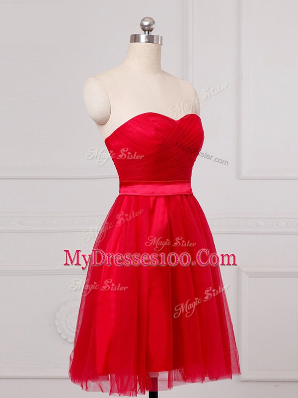 Spectacular Red Zipper Vestidos de Damas Ruching Sleeveless Mini Length