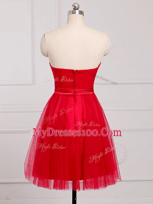 Spectacular Red Zipper Vestidos de Damas Ruching Sleeveless Mini Length