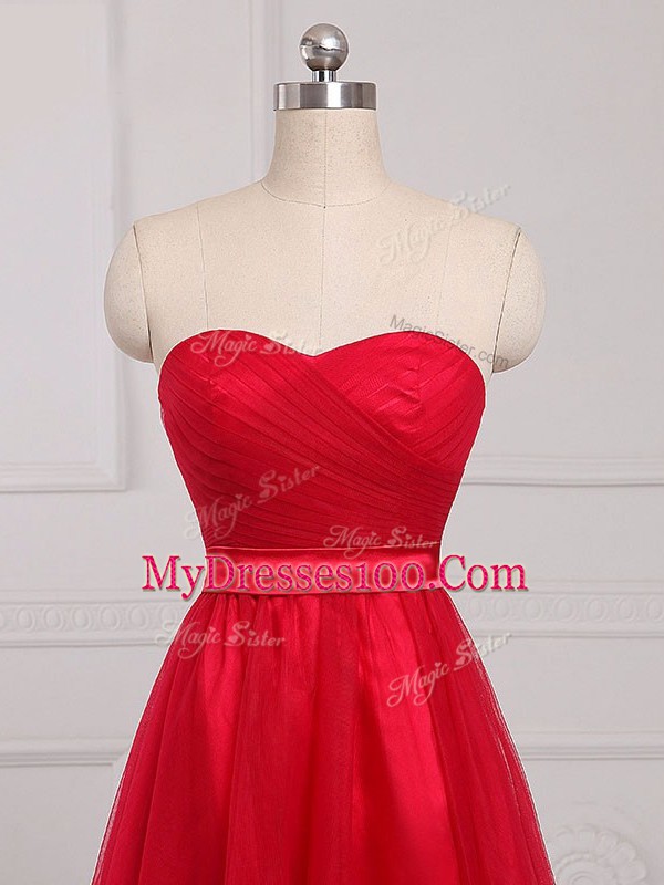 Spectacular Red Zipper Vestidos de Damas Ruching Sleeveless Mini Length
