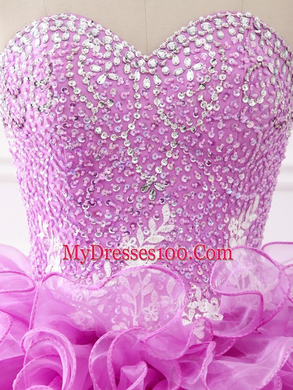 Sleeveless Brush Train Beading and Appliques and Ruffles Lace Up Quinceanera Gowns