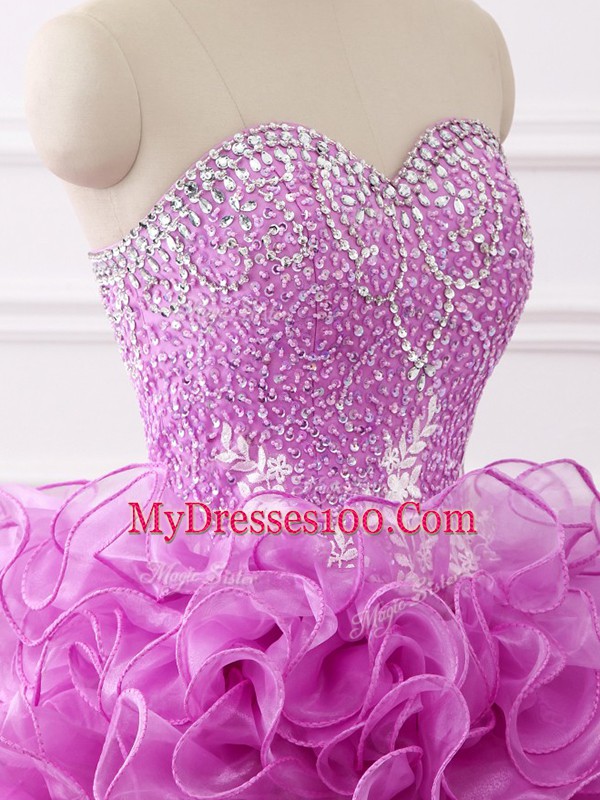 Sleeveless Brush Train Beading and Appliques and Ruffles Lace Up Quinceanera Gowns