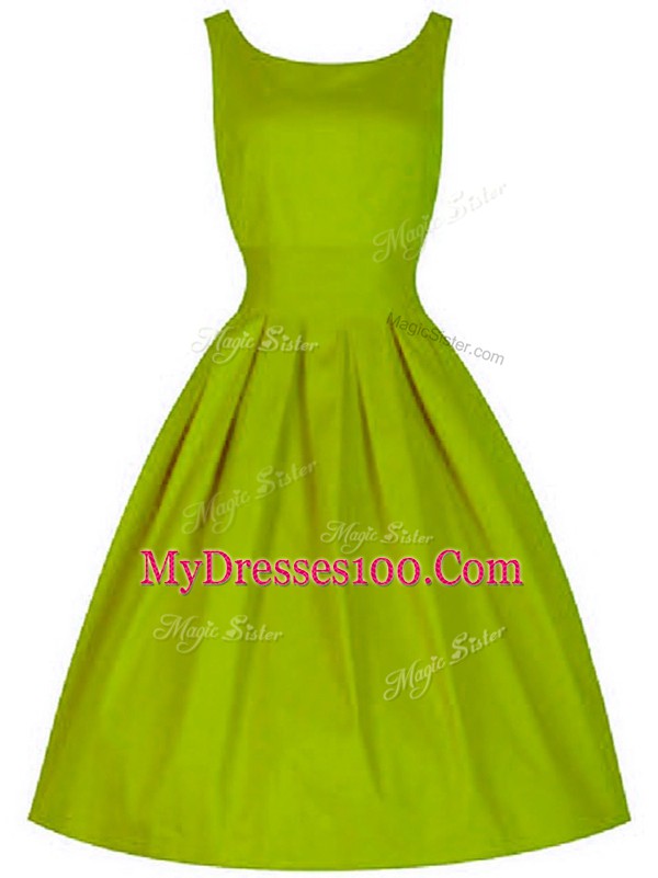 Luxurious Knee Length Lace Up Wedding Party Dress Olive Green for Prom and Party and Wedding Party with Ruching