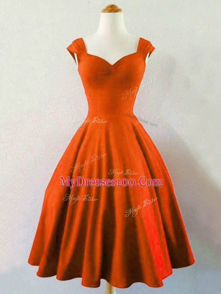 Rust Red Sleeveless Taffeta Lace Up Dama Dress for Prom and Party and Wedding Party