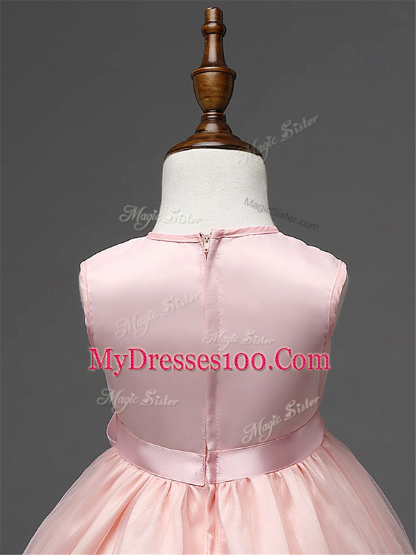 Wonderful Champagne Ball Gowns Hand Made Flower Little Girls Pageant Gowns Zipper Tulle Sleeveless Knee Length