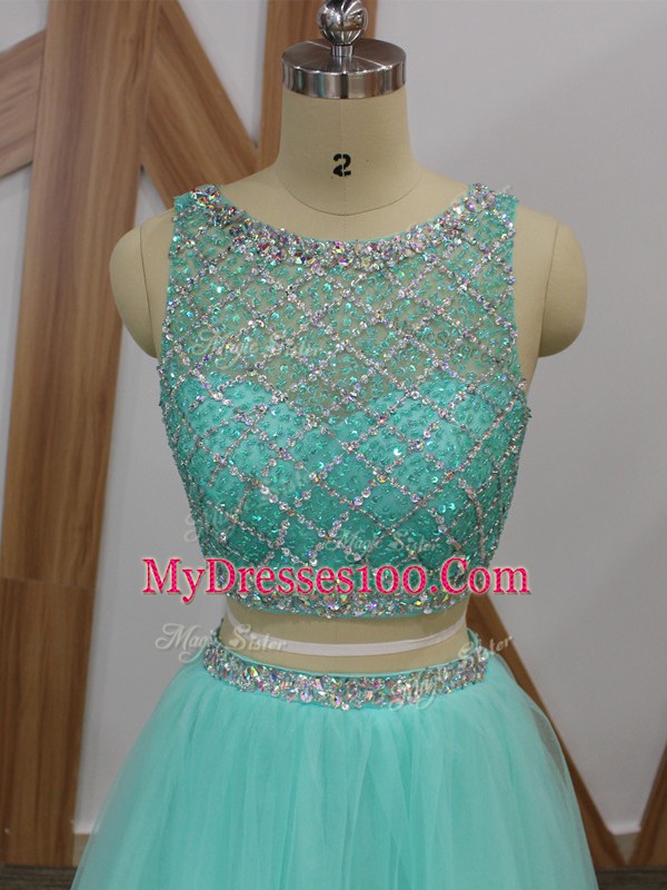 Apple Green Sleeveless Floor Length Beading Side Zipper Evening Dress