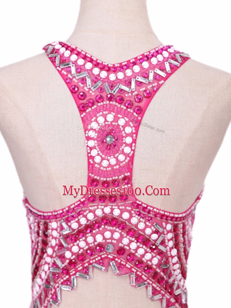 Elastic Woven Satin Sleeveless Juniors Party Dress Brush Train and Beading
