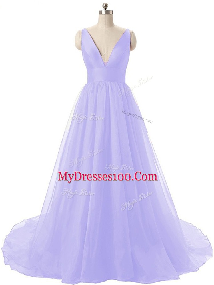 Lavender A-line Ruching Prom Homecoming Dress Backless Organza Sleeveless