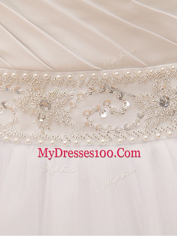 Sweetheart Sleeveless Tulle Bridal Gown Beading and Ruching Clasp Handle