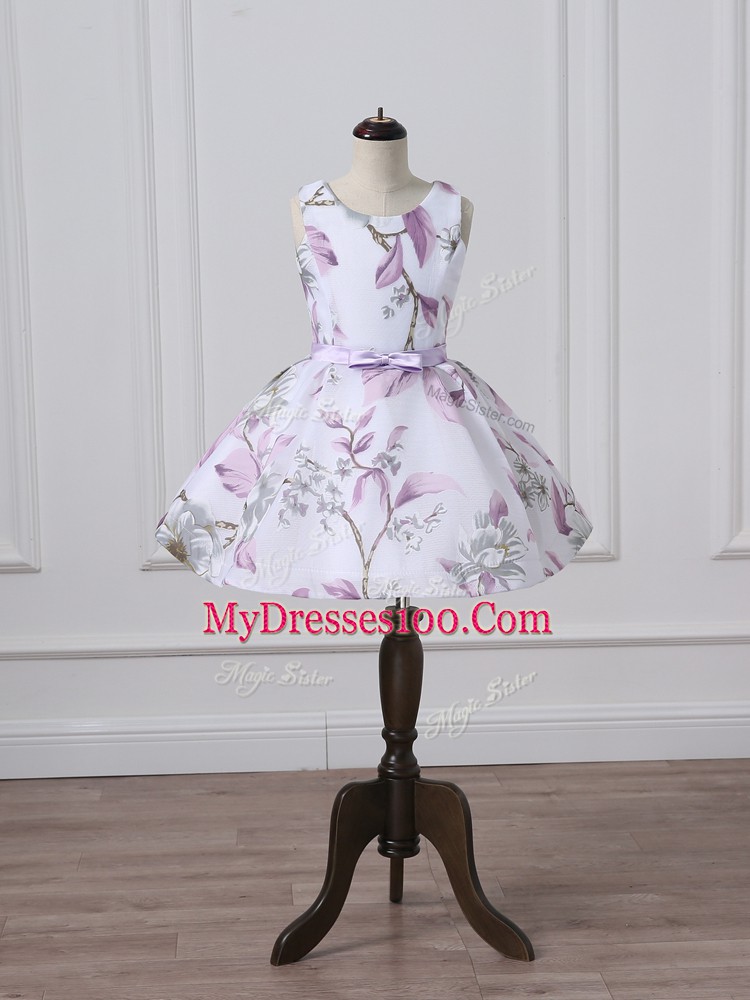 Latest Scoop Sleeveless Child Pageant Dress Knee Length Pattern Multi-color Printed