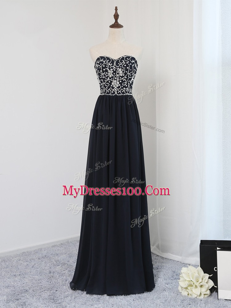 Empire Prom Gown Black Sweetheart Chiffon Sleeveless Floor Length Zipper