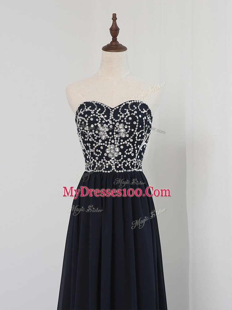 Empire Prom Gown Black Sweetheart Chiffon Sleeveless Floor Length Zipper