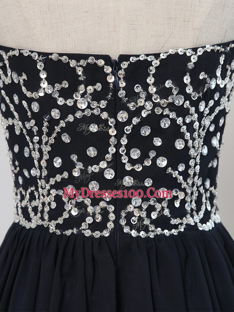 Empire Prom Gown Black Sweetheart Chiffon Sleeveless Floor Length Zipper
