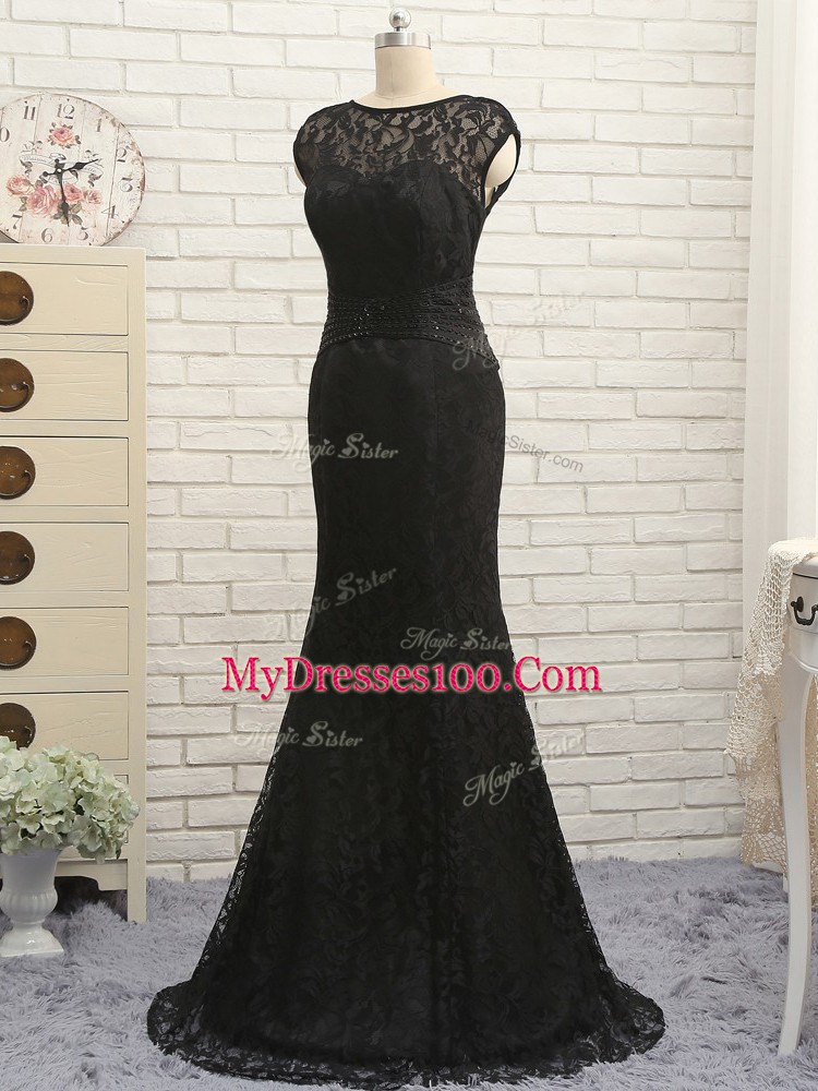 Custom Made Sleeveless Lace Zipper Mother of Groom Dress in Black with Lace and Appliques