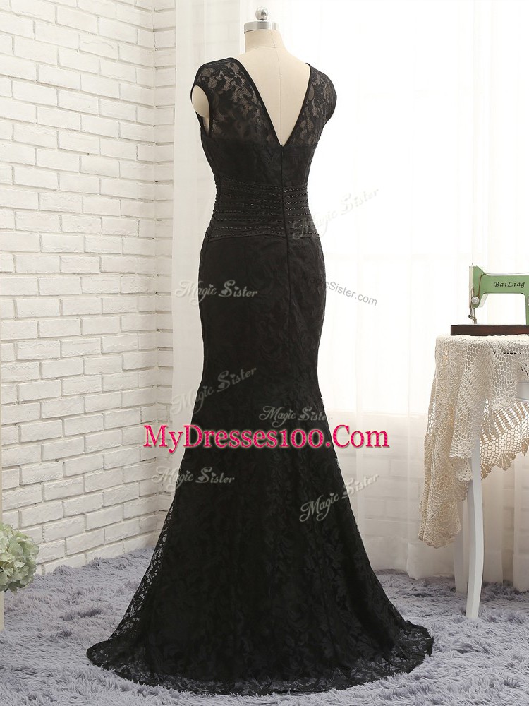 Custom Made Sleeveless Lace Zipper Mother of Groom Dress in Black with Lace and Appliques