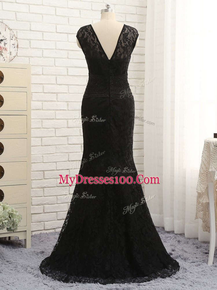 Custom Made Sleeveless Lace Zipper Mother of Groom Dress in Black with Lace and Appliques